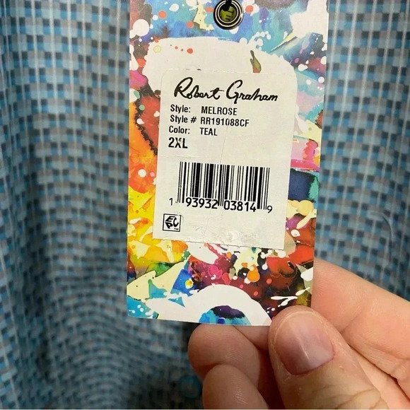 Robert Graham Men's Button up Dress Shirt 2XL Teal Classic Business Cocktail NWT - Picture 7 of 12